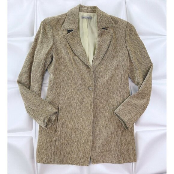 Anne Klein Sz 12 Womens Beige Brown Textured Velvet Tapestry Blazer Jacket - Picture 1 of 6